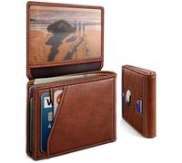 miyozi Airtag Wallet for Men,with Cash Pocket 2 ID Window 13 Cards,Slim Leather Wallet Front Pocket Card Holder RFID Blocking with Gift Box, Brick Brown128, One Size, Minimalist