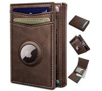 miyozi Airtag Wallet for Men,with Cash Pocket 2 ID Window 14-16 Cards Magnetic Closure Slim Trifold Leather Wallet 4.0"x3.1", RFID Blocking Front Pocket Wallet with Gift Box, Coffee140, One Size
