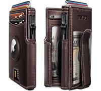 miyozi Airtag Wallet for Men,with Money Clip 10 Cards Metal Case Smart Slim Pop Up Credit Card Holder Flip with Magnetic Closure RFID Blocking wallet with Gift Box, Burgundy004, One Size, Minimalist