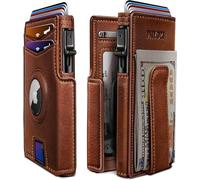 miyozi Airtag Wallet for Men,with Money Clip 10 Cards Metal Case Smart Slim Pop Up Credit Card Holder Flip with Magnetic Closure RFID Blocking wallet with Gift Box, Brick Brown036, One Size