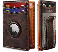 miyozi Airtag Wallet for Men- with Money Clip Gift Boxed, Magnetic Closure Slim Genuine Leather Front Pocket Wallet, 4.1"x 2.8", RFID Blocking, Forest Brown&Orange091, One Size, Minimalist