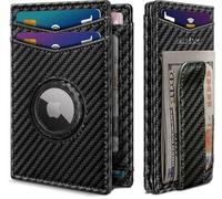 miyozi Airtag Wallet for Men- with Money Clip Gift Boxed, Magnetic Closure Slim Genuine Leather Front Pocket Wallet, 4.1"x 2.8", RFID Blocking, Carbon Black141, One Size, Minimalist
