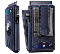 miyozi Airtag Wallet for Men,with Money Clip Gift Boxed,Slim Front Pocket Wallet RFID Blocking Metal Case Smart Pop-up Credit Card Holder in Magnetic Leather Flip