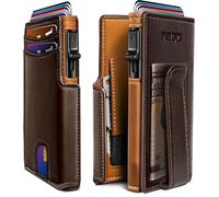 miyozi Men Wallet,Leather Money Clip Coins Pocket Slim Pop Up Card Holder 3.9"x2.7" RFID Blocking Flip Minimalist Wallet with Gift Box, Forest Brown, One Size, Minimalist