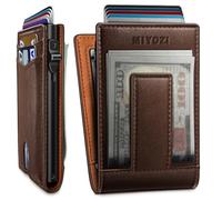 miyozi Wallet for Men, Pop Up Card Holder with RFID Blocking, Minimalist Slim Bifold Wallet with 9 Card Slots, 2 ID Window and Magnetic Money Clip, Metal Flip Case with Magnetic Closure, Gift Box
