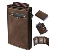 miyozi Wallet for Men,with Cash Pocket 2 ID Window 9-13 Cards,Metal Case Smart Slim Pop Up Credit Card Holder Flip with Magnetic Closure RFID Blocking Trifold wallet with Gift Box, Coffee071, One Size