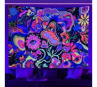Miytal Aesthetic Tapestry Blacklight Hippie Mushroom Floral Tapestry Wall Hanging Flower Tapestry Colorful UV Reactive Tapestries for Bedroom - 59.1" x 80"