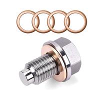 Miytsya Stainless Steel Sump Drain Nut Bolt, 1 PC M12x1.75 Magnetic Oil Drain Plug with 5 PCS Gaskets, Universal for Most Cars Ford Motorcycle Boat Leak-Proof Replacement (Silver)