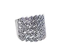 MIYUAN Vintage 925 Sterling Silver Jewelry Thai Black Silver Five Rows Marcasite Stone Women Ring (O 1/2)