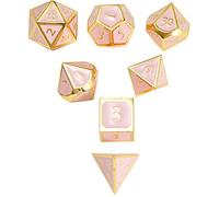 MIYUDAIS Polyhedral Metal Game Dice Cream Pink with Gold Trims 7pc Set for Dungeons and Dragons RPG MTG Table Games D&D Pathfinder Shadowrun and Math Teaching
