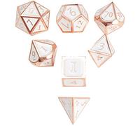 MIYUDAIS Polyhedral Metal Game Dice Rose Gold White 7pc Set for Dungeons and Dragons RPG MTG Table Games D&D Pathfinder Shadowrun