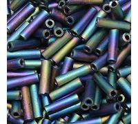 Miyuki Bugle Tube Beads, Cylinder Size #2 6x1.5mm, 17 Grams, Matte Black AB