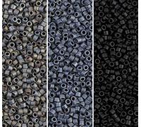 Miyuki Delica Seed Beads Bundle: Size 11/0, Matte Gray Black Collection - DB301, DB307, DB310-3 Tubes of 2" ea