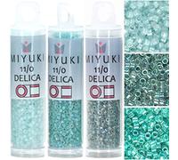 Miyuki Delica Seed Beads Bundle: Size 11/0, Seafoam Mist Collection - DB078, DB079, DB084-3 Tubes of 7.2 Grams ea
