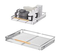 MIYUPTC Expandable Sliding Basket, Pull-Out Cabinet Organizer, Heavy Duty Slide Out Pantry Shelves Sliding Drawer Storage for Kitchen, Under Sink, Wardrobe, 2 Pack Chrome 16.6''-27.8''W x 22''D
