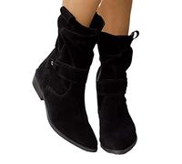 MIYYO Ankle Boots Women Classic Suede Half Boots Pointed Slip-On Low Booties With Buckle Short Boots Half-High Ankle Boots Winter Half-High Women's Boots (Color : Black, Size : 5.5 UK)