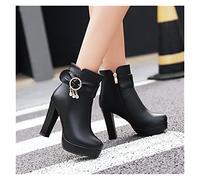 MIYYO Elegant Block Heeled Ankle Boots,Women Sweet Ankle Boots With Rhinestones,Autumn Winter PU Leather Short Boots With Zipper,Women Casual Platform Ankle Shoes (Color : Black, Size : 7.5 UK)