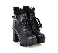 MIYYO Gothic Lace-up Boots With Block Heels Women's Classic Buckle Ankle Boots PU Leather Booties Zipper Short Boots Women's Elegant High Heels Party Shoes (Color : Black, Size : 6 UK)