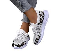 MIYYO Women's Casual Walking Shoes Retro Leopard Print Sneakers Summer Breathable Knit Mesh Road Running Shoes Lightweight Soft Sole Sports Shoes(Brown,6 UK)