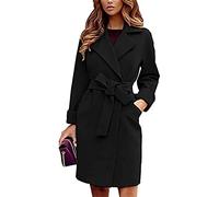 MIYYO Women's Coat With Belt Elegant Surrounding Collar Long Wool Coat Fashion Leisure Long Arm In Monochrome Trench Coat Women Autumn Winter Jacket Warm Outwear (Color : Black, Size : XL)