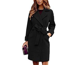 MIYYO Women's Coat With Belt Elegant Surrounding Collar Long Wool Coat Fashion Leisure Long Arm In Monochrome Trench Coat Women Autumn Winter Jacket Warm Outwear (Color : Black, Size : XL)