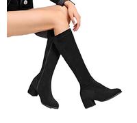 MIYYO Women's Long Shaft Boots With Zipper, Elegant Party High Boots With Block Heel, Retro Elastic Suede Knight Boots, Women's Casual Shoes For Outdoor (Color : Black, Size : 7.5 UK)