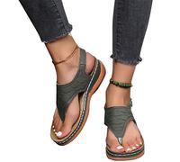 MIYYO Women's Orthopedic Sandals Retro Toe Post Sandals Comfort Walking Slippers With Arch Support PU Leather Platform Sandals Leisure Boho Beach Shoes (Color : Green, Size : 4.5 UK)