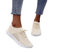 MIYYO Women's Sports Walking Shoes Summer Leisure Slip-on Sneaker Breathable Knit Mesh Road Running Shoes Lightweight Soft Sole Jogging Shoes(Beige,5 UK)