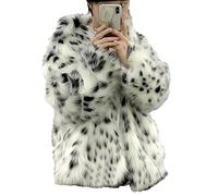 MIYYO Y2K Women's Short Faux Fur Coat, White Leopard Faux Fur Plush Jacket Thicken Fashion Suit Collar Coat Fluffy Long Sleeves Outwear (Color : White, Size : L)