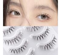 Miz Barn Natural Eyelashes for Daily Use 4 Pairs Soft Lightweight Comfortable Short with Clear Band Handmade (W-7) Bright 1 Piece (1 Piece)