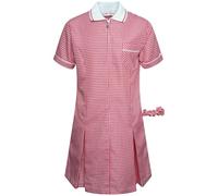 Mizaf® Girls Gingham Short Sleeve Pleated School Dresses, Kids Check Print Summer Uniform with Front Zip, Pockets with Hair Bobble (Red, 14 Years)