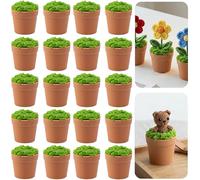 Mizelu 20 Sets Mini Knit Plants DIY Craft Pots, Little Plastic Plant Pot for Crochet, Knitted Craft Flower Pots for Handmade Gifts on Mother's Valentine's Day Home Office Decor (Brown)