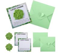 Mizelu 3 Set St. Patrick's Day Lucky Charm Gift Cards, Irish Clover Pocket Hug Token with Crochet Four Leaf Clovers Blessing Card Envelope for St. Patrick Family Friend Party Favor Gift Exchange