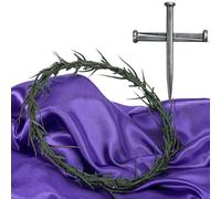Mizelu 6 Pcs Easter Crown of Thorns Set, Jesus Crown Decor Set Includes Thorns Wreath Purple Satin Fabric Iron Nails Box for Easter Good Friday Theme Activities Christian Costume Decoration