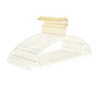 MIZGI Premium Clear Hangers with Gold Glitter (50-Pack) - Heavy-Duty Acrylic Suit Hangers with Gold Hooks - No Shoulder Bump Space Saving Clothes Hangers for Jackets, Coats, Dresses