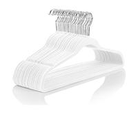 MIZGI Premium Velvet Hangers (60 Pack) Heavy Duty - Non Slip Felt Suit White Chrome Hooks,Space Saving Clothes White/Silver