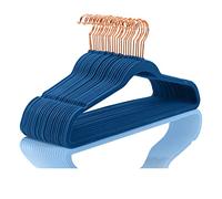 MIZGI Premium Velvet Hangers (Pack of 50) - Heavy Duty, Non-Slip, Swivel Hooks - Dark Blue, Rose Gold/Copper Hooks - Space Saving, Eco-Friendly ABS Plastic Clothes Hangers