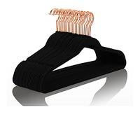 MIZGI Premium Velvet Hangers (Pack of 50) - Heavy Duty, Space Saving, Anti Slip - Black Velvet Suit Hangers with Rose Gold/Copper Hooks