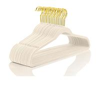 MIZGI Premium Velvet Hangers Pack 50 Pcs Heavyduty - Non Slip Slimline - Velvet Suit Hangers Ivory - Gold Hooks,Space Saving Clothes Hangers (Ivory)