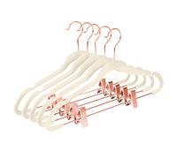 MIZGI Premium Velvet Pants Hangers with Clips (Pack of 20) - Slim Skirt Hangers - Non Slip Felt - Ivory - Copper/Rose Gold Hooks - Space Saving - Shirt Clothes Hangers