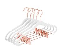 MIZGI Premium Velvet Pants Hangers with Clips (Pack of 20) Slim Skirt Hangers- Non Slip Felt Outfit Dress Hangers White - Copper/Rose Gold Hooks,Space Saving Shirt Clothes Hangers