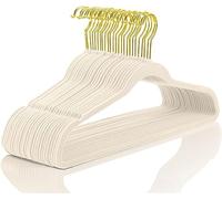 MIZGI Premium Velvet Suit Hangers - Pack of 60 Heavy Duty, Non Slip Slimline with Gold Hooks, Space Saving Ivory Velvet Hangers DK-ke-98