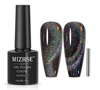 MIZHSE Black Rainbow Cat Eye Gel Polish Holographic 9D Cat Eye Nail Polish Sparkle Nail Gel Polish with Magnetic Stick Varnish Nail Art Nail Slon Manicure 10ML(0.33fl.oz)