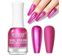 MIZHSE Metallic Nail Polish, 15 ml Rose Red Metal Effect Chrome Quick Dry Nail Polish 3D Mirror Effect No Need UV Lamp For DIY Nail Art At Home Salon Manicure