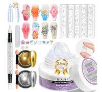 MIZHSE Solid Builder Gel for Nails, 60g Clear 3D Sculpting Gel Set Non-Stick Hand 3D Carving Nail Extension Decoration Art with Chrome Powder for DIY Salon