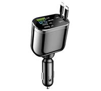 Mizi [2025 Upgraded] Retractable Car Charger 5 in 1, 69W Fast Charging with 2X Retractable Cords [Light-ning + USB-C], 2X USB-C & 1X USB-A Port for iPhone 16/15/14/13/12, Samsung, and More - Black