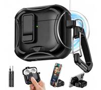 Mizi Air Pods Pro 3 Case (2025) with Lock & Phone Stand, Mag Safe Compatible Protective Cover with Auto-Open Lid, Shockproof TPU+PC Case with Cleaning Kit & Keychain - Black