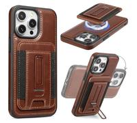 Mizi Magnetic Wallet for iPhone (2025 Upgraded) - 5-Card Holder, RFID Blocking, 3,200g Magnetic Strength, Slim Vegan Leather - Compatible with iPhone 16/15/14/13/12 Series (Not for Mini) - Dark Brown