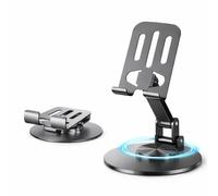 Mizi Universal Metal Phone Stand - 360°/720° Adjustable Rotation Desk Holder, Foldable & Stable with Non-Slip Weighted Base, Compatible with iPhone 17/16/15/14/13/12 Pro Max & All Smartphones - Grey