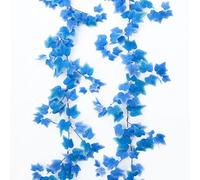 mizii 2 Strands Artificial Vines Blue Ivy Garland 74" Fake Vine with Silk Leaves Faux Hanging Plants Greenery Decoration for Outdoors Wedding Party Indoor Bedroom Home Wall Room Decor (Blue)